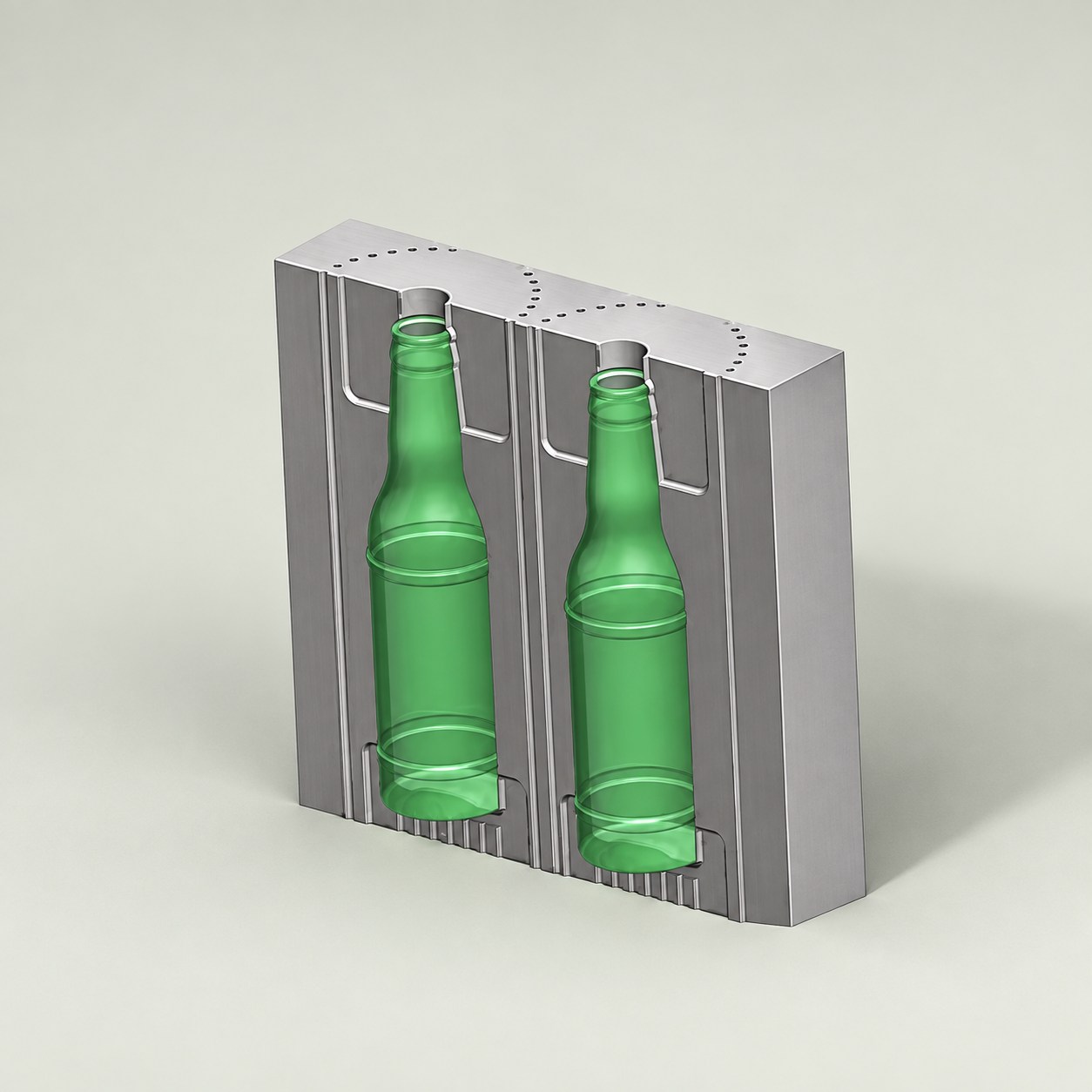 Bottle mold tooling design rendering